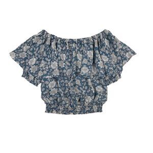E Hyphen World Gallery Blue & White Floral Off Shoulder Crop Top